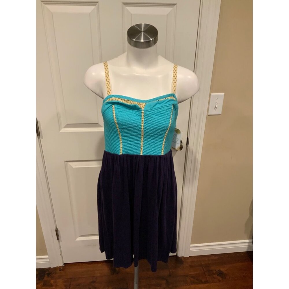Lilka Anthropologie Light Blue Bodice W/ Navy Skirt Sleeveless Dress, Size Small